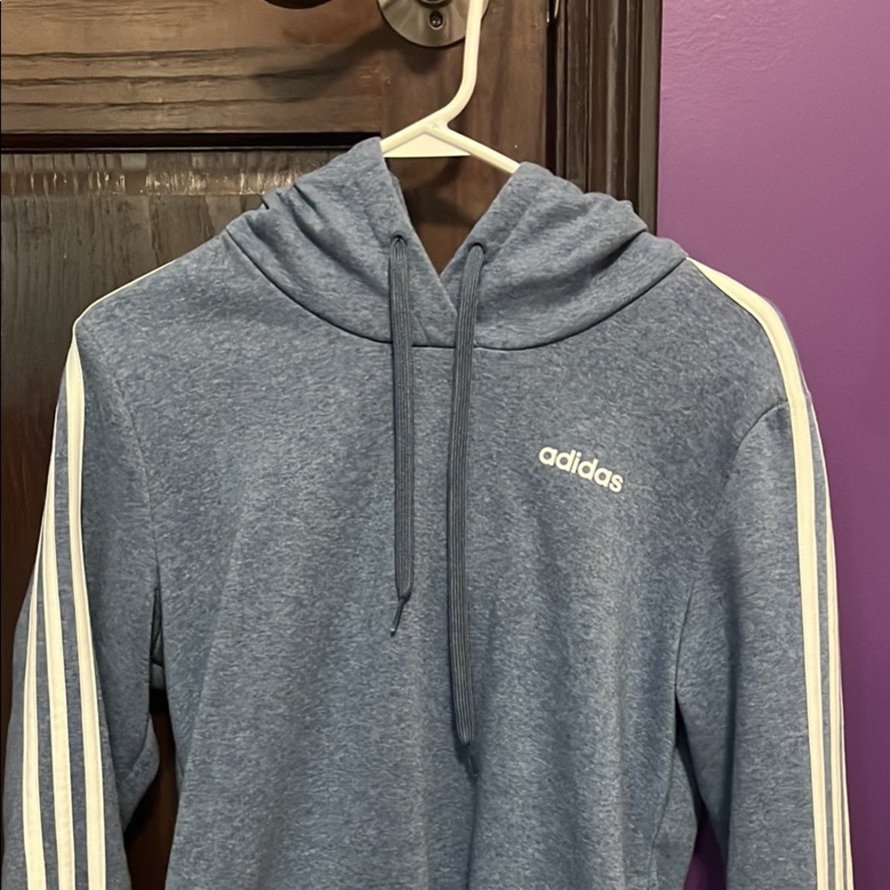 Adidas blue and white hoodie.